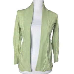 Merino Wool Cardigan S 100% Pure Wool Lime Green Marled Talbots Open Front